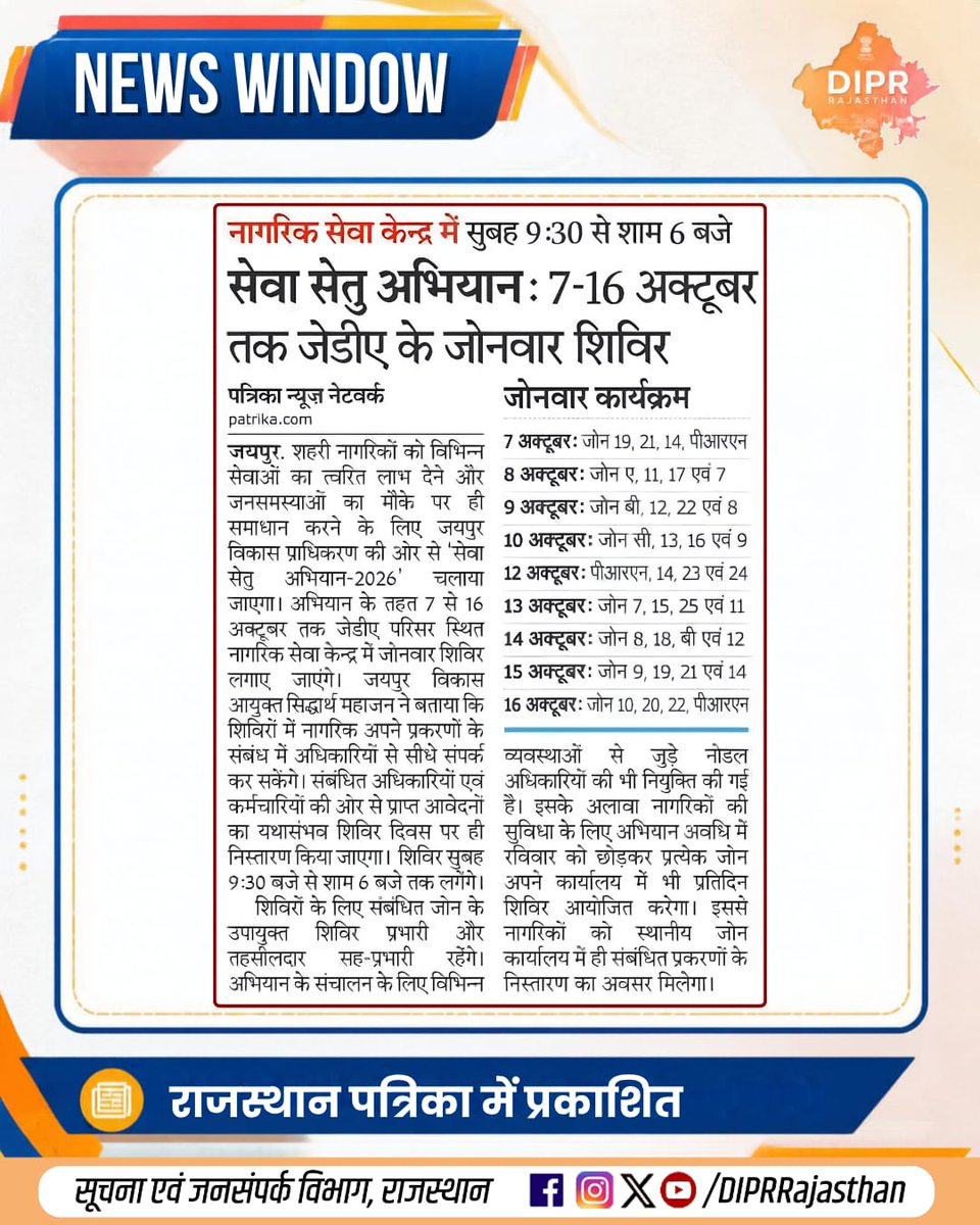 DIPRRajasthan's tweet photo. सुर्खियों में राजस्थान...

राजस्थान की हर नई पहल, हर नवाचार और हर जनकल्याणकारी योजनाओं की जानकारी के लिए फॉलो करें
@DIPRRajasthan

@BhajanlalBjp
@KumariDiya
@DrPremBairwa
@RajCMO
@RajGovOfficial

#SevaSetuAbhiyan #SevaSetu #Bhajanlalsharma #rajasthan #RajasthanNews #RajasthanGovernment #आपणो_अग्रणी_राजस्थान
