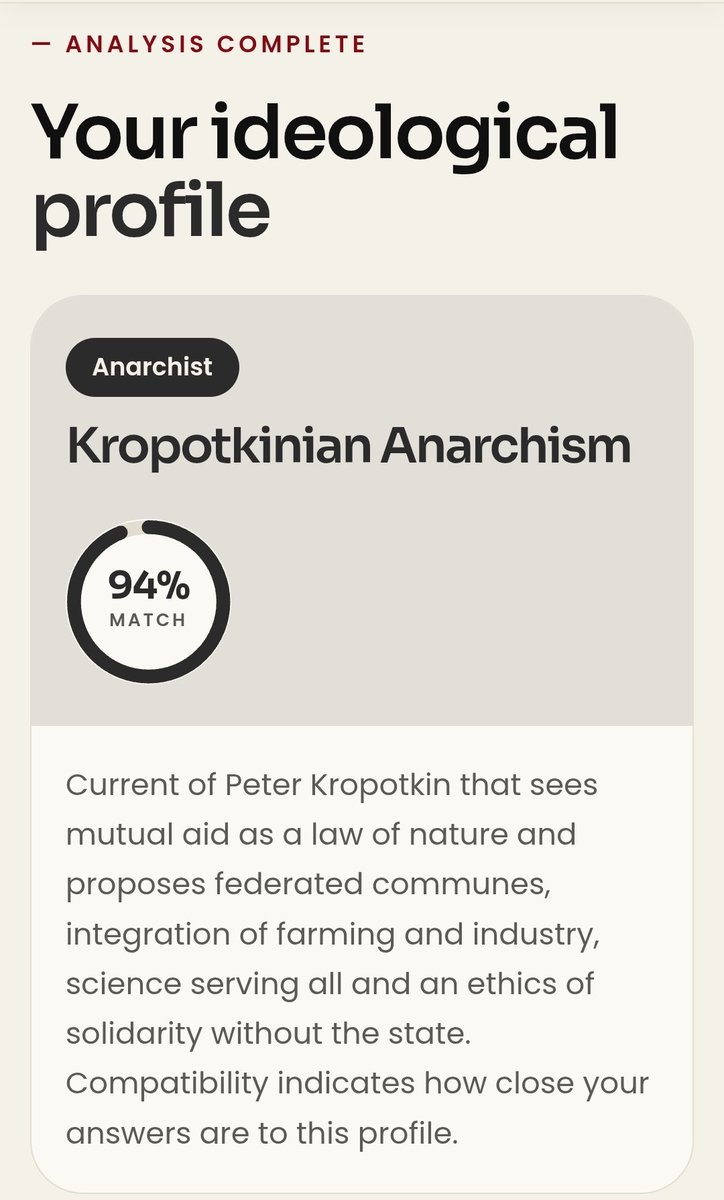 AtJap13's tweet photo. I'm an anarchist and not to be edgy.
#anarchist
#12axes
#politicaltest
#politics
#kropotkinian https://t.co/KYUsRkbheA