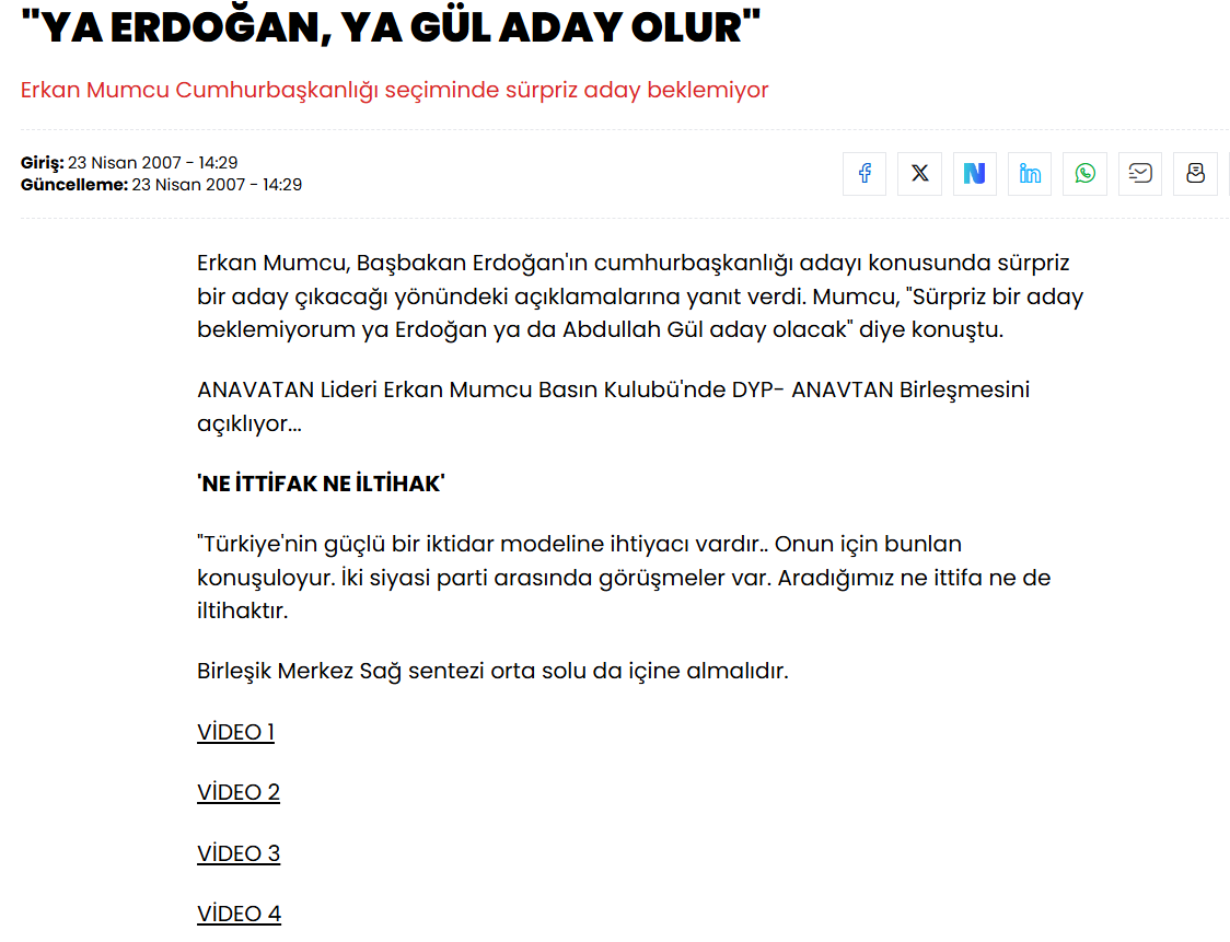 EmreUslu's tweet photo. Yine bir kanalda boş atıp dolu tutmaya çalışmışsın, @ErkanMumcu63. "Abdullah Gül'ün seçilmesini istemediğim için meclise gitmedim. Asker öyle istediği için değil," demişsin. Aralara bolca serpiştirdiğin FÜTÜ söylemiyle de üste çıkmaya çalışmışsın. Karşındaki @muharice , "Generaller Gül'ü istemediği için mi sen de istemedin? Oysa aday olmasından bir gün önce 'ya @RTErdogan  ya da @cbabdullahgul  Cumhurbaşkanı olur, sürpriz beklemiyorum' demiştin. Görüşünü ne değiştirdi?" diye sormamış. Meydanı boş bulmuş sallıyorsun. Çok delikanlıca: "O günün şartları farklıydı, TIRSTIK gidemedik." de. İnan, insanlar sana daha çok güvenir. Kaldı ki 376 kararına kadar CEMAAT SENİ DESTEKLİYORDU. AKP'yi ve Erdoğan'ı değil. Bunu en iyi sen biliyorsun. 

AKP'den istifa ettikten sonra cemaatle kaç kişiyle ve kaç defa görüştün? Zaman Gazetesi'nin 2007 yılına kadar olan süreçte sana ve partine yönelik yaptığı haberleri çıkarmamı ister misin?  

O karardan sonra, cemaat içinde hayal kırıklığı yarattığın ve cemaat medyasının seni eleştirip topa tuttuğu için öfkelisin. Senin gibi merkez sağın postal tırsakları, cemaati ve diğer tüm makul ve mutedil insanları AKP'ye mecbur etti. 

Eğer o gün dik dursaydın, askerin postalını yalamasaydın, ne Merkez Sağ çökerdi, ne 15 Temmuz'a giden yol açılırdı. Ne de sen bugün Erdoğan'a yaranmak için bu kadar kıvranırdın. 
Bu arada arşiv adamı utandırır. Bak, arşivde ne buldum?