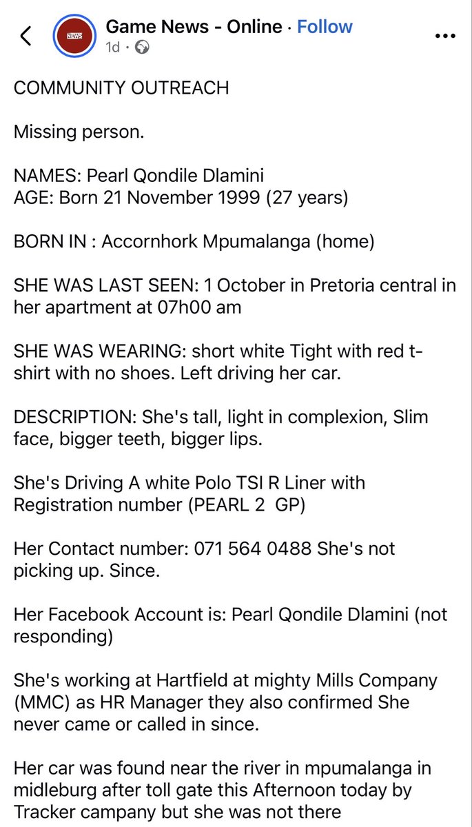 zibusiso431's tweet photo. MISSING PERSON ‼️: Pearl Qondile Dlamini https://t.co/IB7zqJA0Tw