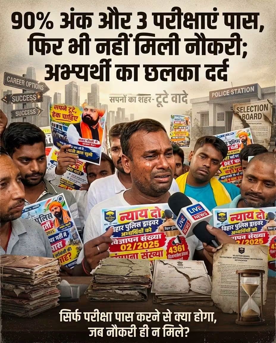 AbhishekBa50506's tweet photo. दिन-रात की तैयारी और पसीना व्यर्थ न जाने दें! बिहार पुलिस ड्राइवर भर्ती में बची 1200 सीटों पर योग्य पुरुषों को मौका देकर रोजगार दें।
#Fill_BiharPoliceDriver_Seats #JusticeForBiharYouth
@samrat4bjp @officecmbihar @BiharHomeDept @NitishKumar 🙏😭 https://t.co/zOzwn1yC1s