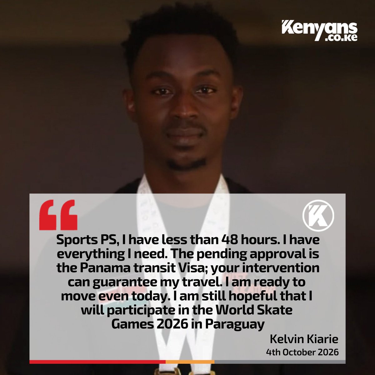 Kenyans's tweet photo. Sports PS, I have less than 48 hours. Your intervention can guarantee my travel - Skater Kevin Kiarie appeals to government https://t.co/IlBYFW1IRc