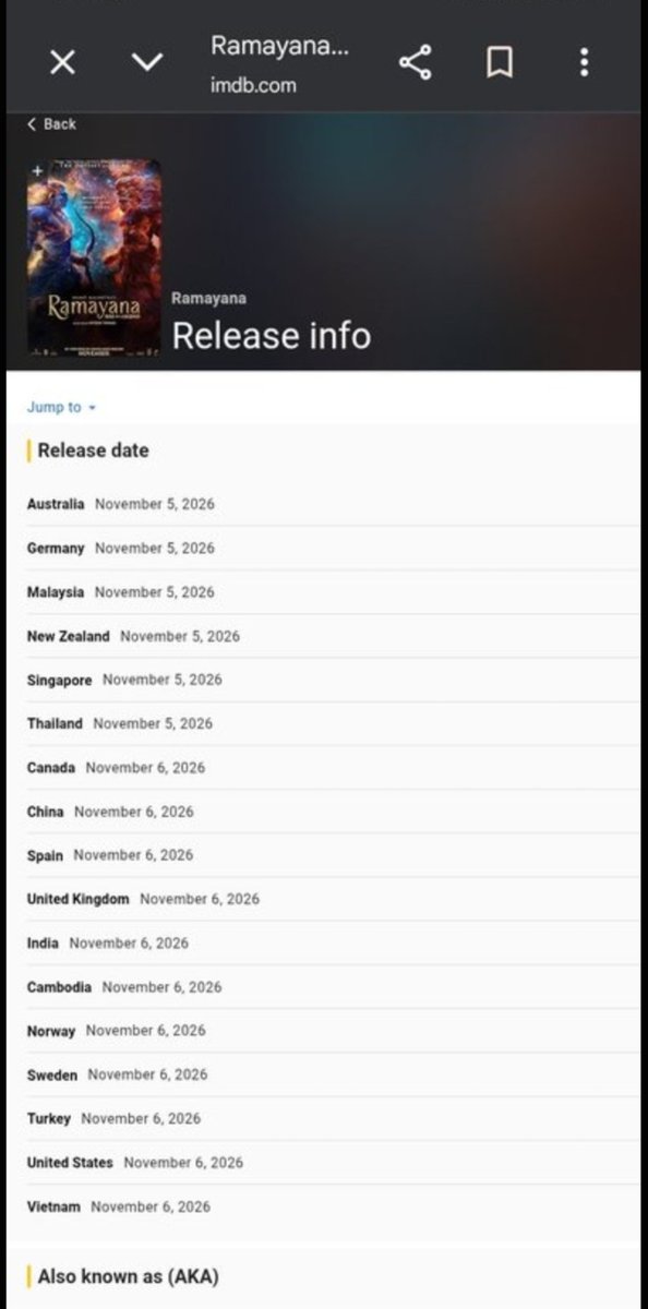 Sonam_02_'s tweet photo. #Ramayana Release date of all country is here source : (IMDB) https://t.co/b8XilQSud3