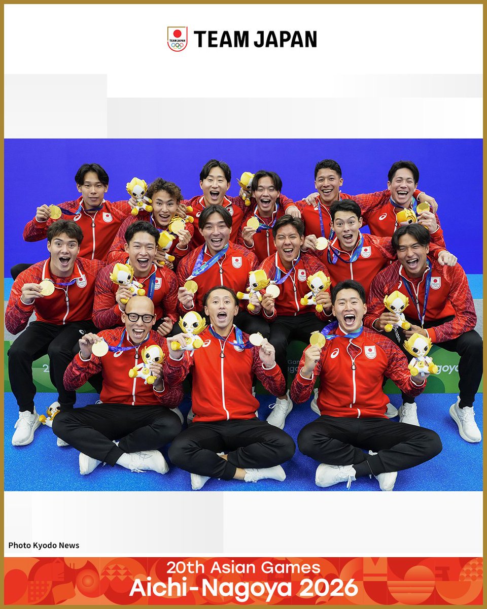 TeamJapan's tweet photo. ◤ 📸TEAM JAPAN Shots #愛知名古屋2026 ◢

🤽水球　
男子 決勝
1位🥇

24-7でカザフスタンに勝利し、
#TEAMJAPAN はアジア大会を連覇🇯🇵👏
1次リーグから決勝まで全勝で大会を終えました✨

@poseidonjapanwp
#ともに一歩踏み出す勇気を

愛知・名古屋アジア大会はTBS ▶︎ @TBS_TV_S1 https://t.co/0Aumvakbwq