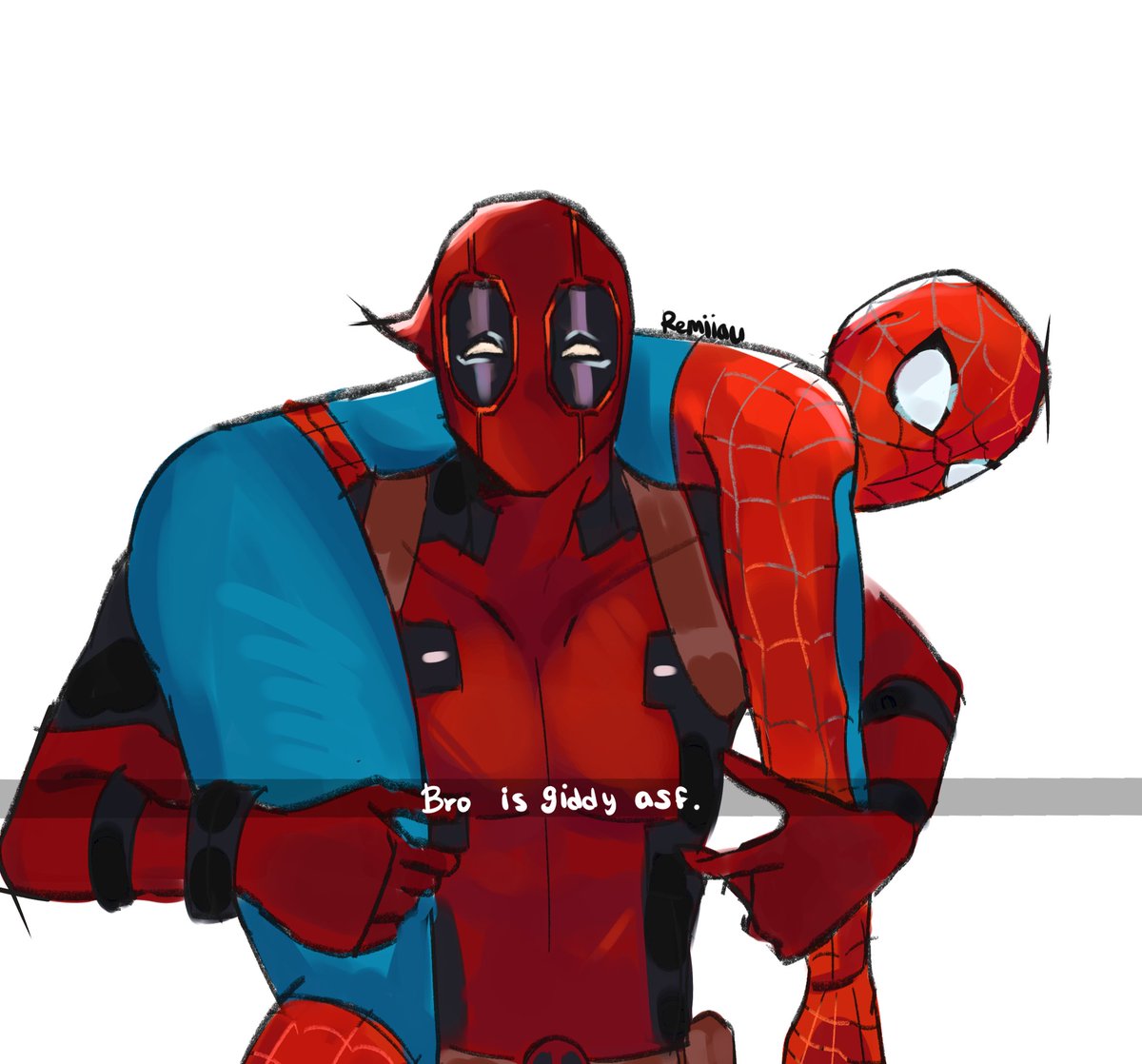remiiau's tweet photo. He's exactly where he wants to be #spideypool https://t.co/9i2Qvt4dKX