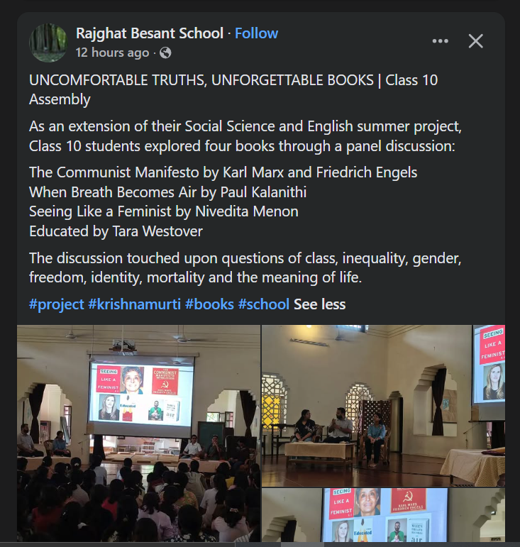 Vagyanik2_0's tweet photo. Keep doing #NEP2020 . Education reform..

Here, they are getting radicalised in Class 10 itself in the name of a Social Science and English summer project.

The discussion touched upon questions of class, inequality, gender, freedom, identity, mortality and the meaning of life. https://t.co/VYyqHu3Rns
