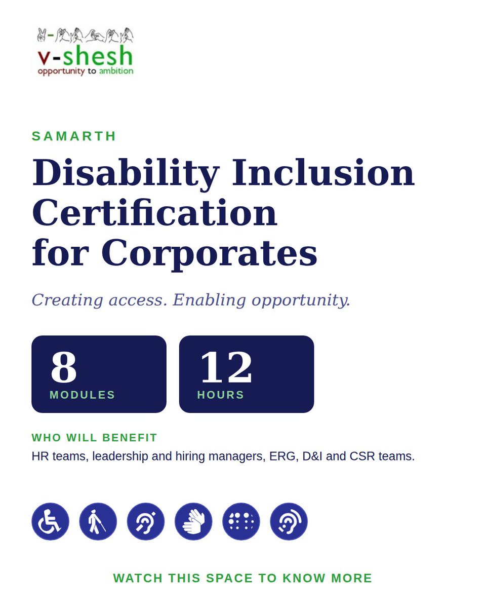 vsheshco's tweet photo. Something new is taking shape at v-shesh. 

What does it take to move from awareness to meaningful disability inclusion at the workplace?

We’re working on something designed to help organisations take that step  with the right knowledge, perspective and practical understanding. https://t.co/RAgnLatSFt