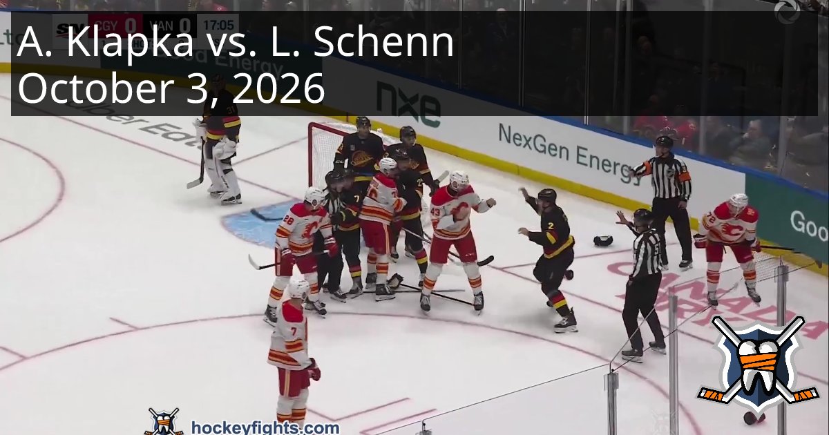 hockeyfights's tweet photo. Adam Klapka vs Luke Schenn from the Calgary Flames at Vancouver Canucks game on Oct 3, 2026 www.hockeyfights.com/fights/n274342 https://t.co/vW7gSqVjb2