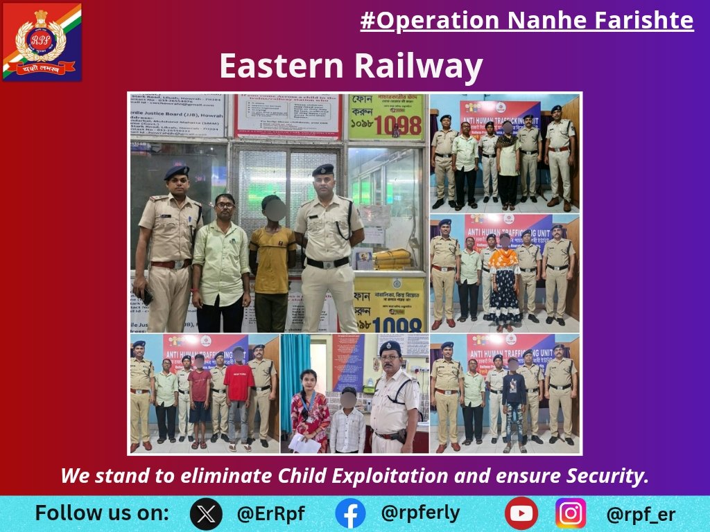 ErRpf's tweet photo. On 03.10.2026, RPF Officials rescued 07 minor boys/girls from Howrah &amp; Asansol Railway Stations and handed them over to District Child Welfare Committee for proper rehabilitation and further legal action. 
#OperationNanheFarishte
@RPF_INDIA 
@RailMinIndia 
@BBAIndia https://t.co/N718rsHyF4