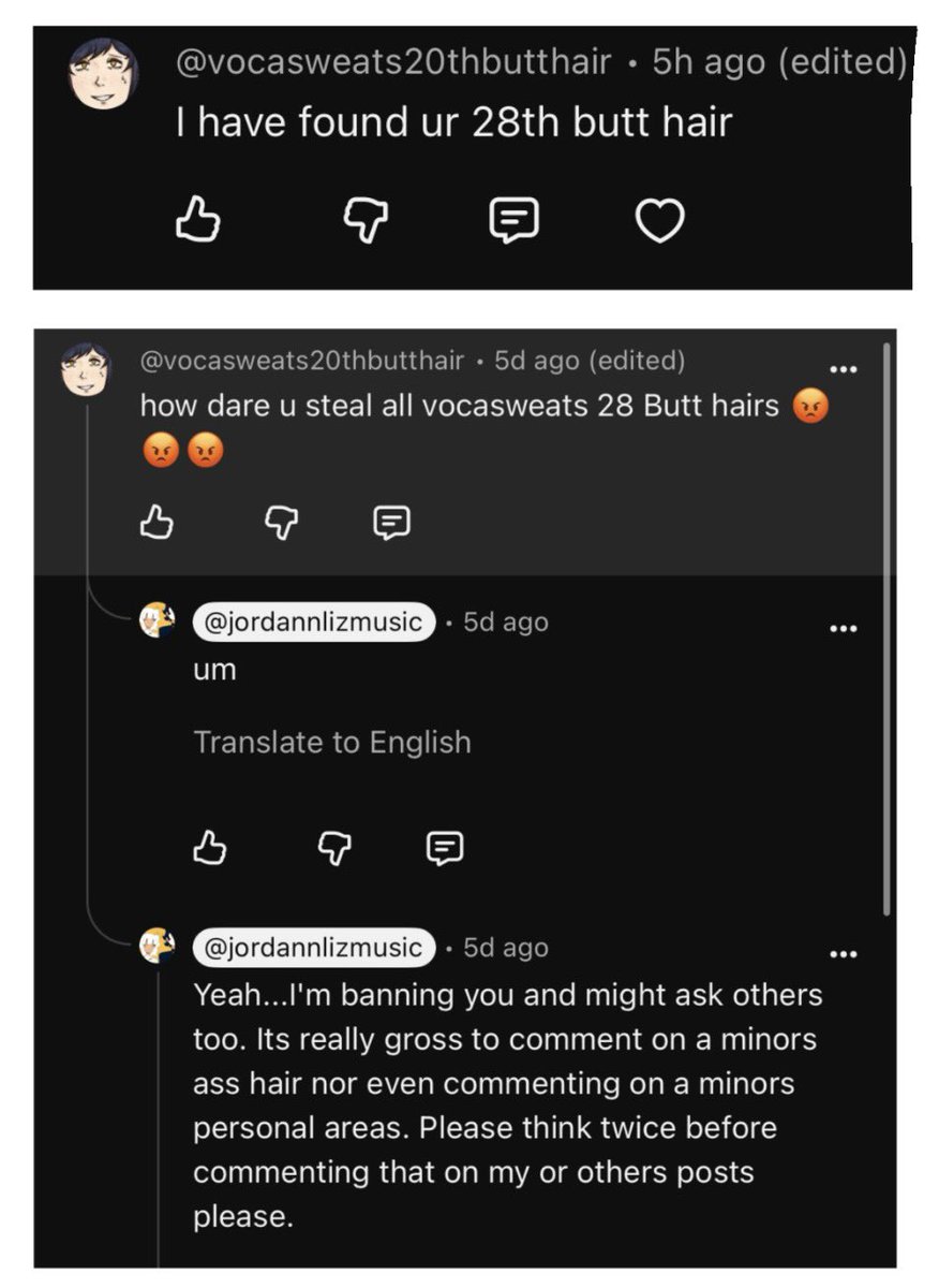 swetjog's tweet photo. hey #vocatwt!! remember when I called out Jordann Liz thrice for making softcore AI PORN of my minor sona, wanting to RAPE me and harassing me to no end??? yeah so apparently they made a CHARACTER AI BOT OF ME and are using an alt to harass me and get on my good side!!!!! https://t.co/8gL3mcelV5