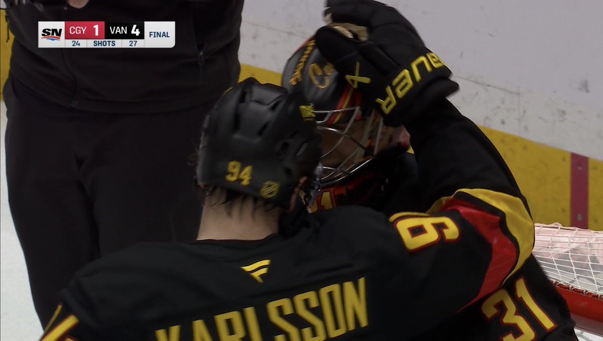 CanucksForum's tweet photo. FINAL: #CANUCKS 4-1 #FLAMES

Goals by: 

L. Öhgren 🚨
E. Pettersson 🚨
D. O’Connor 🚨
A. Räty 🚨

Assists by: 

T. Willander 🍎🍎 
L. Karlsson 🍎🍎 
P. Cotter 🍎 
L. Öhgren 🍎 

Goalie stats:

L. Meriläinen: 23/24 (.958 SV%) https://t.co/hjtZLDl59v
