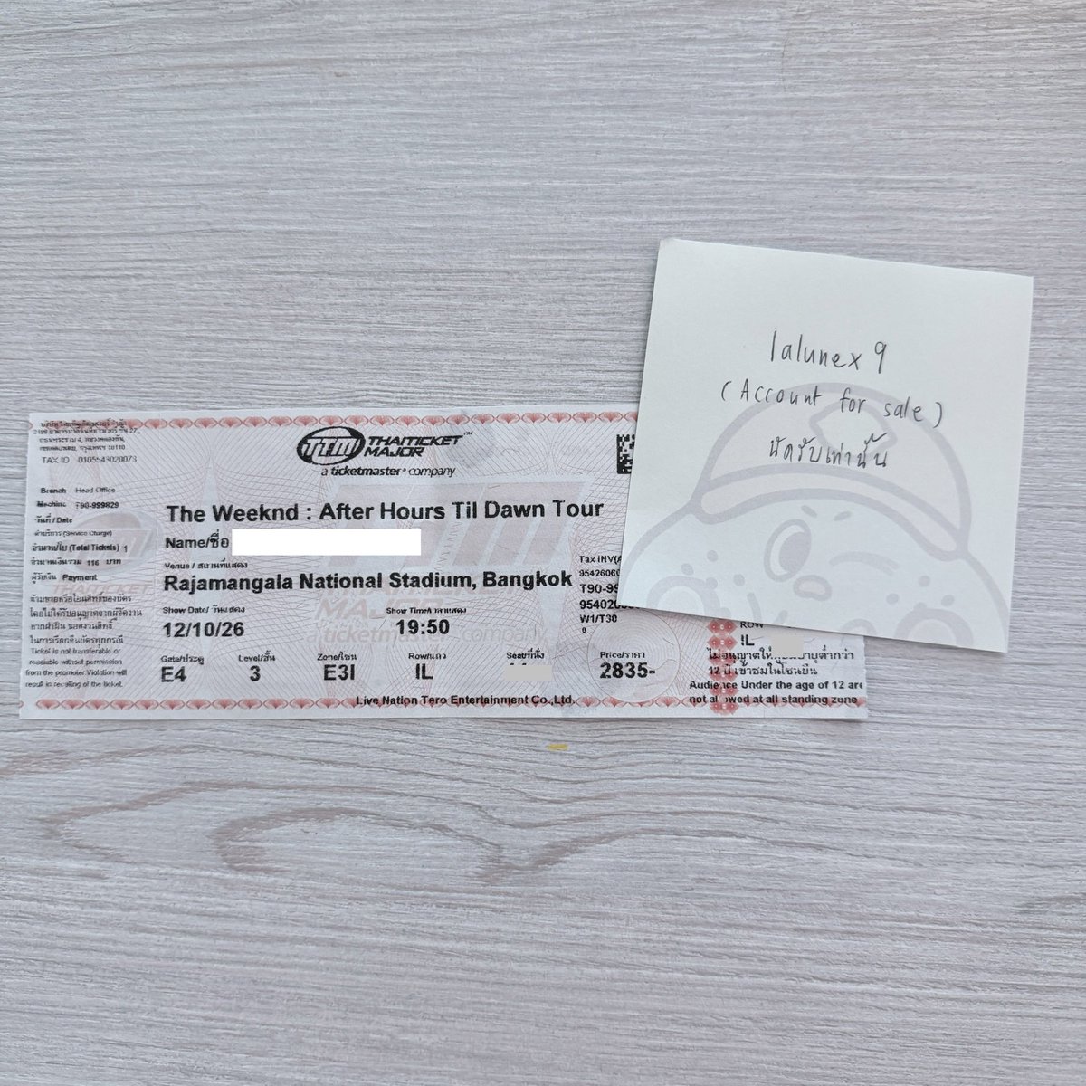 lalunex9's tweet photo. ขายบัตรคอน The Weekend วันที่ 12 Oct 

- โซน E3I แถว IL
- ราคาหน้าบัตร 2,835 ส่งต่อ 2,500 
- มีใบมอบอำนาจให้

📌 นัดรับสยาม อโศก พร้อมพงศ์ ฯ

สนใจ dm ค่าา

#TheWeeknd
#TheWeekndLiveInBangkok
#AfterHoursTilDawnTourBKK https://t.co/mfdd2SBZYW