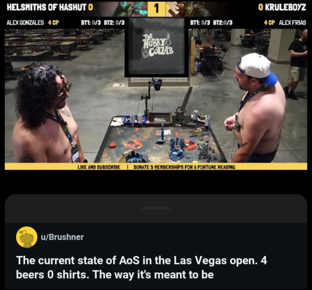 EaterOfBrushes's tweet photo. 128 registered players for the AoS Las Vegas open 2026

And I was greeted by this first picture

Absolutely bloody adore the AoS community https://t.co/ZrD7QGjMZK