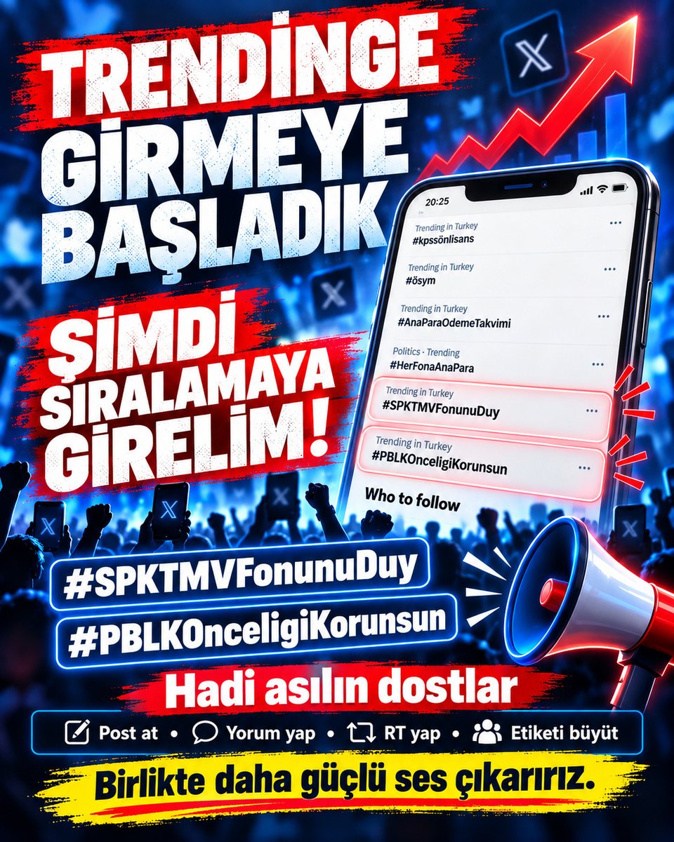 tahtanotlari's tweet photo. 🚨 Trend listesine girmeye başladık!

Şimdi işi yarım bırakmayalım, sıralamaya girelim.

Herkes kısa bir post atsın, yorumlara girsin, RT desteği versin ve mümkün olduğunca aynı etiketleri kullansın.

Bugün sesimizi daha da büyütelim:

#SPKTMVFonunuDuy
Hadi asılın dostlar.