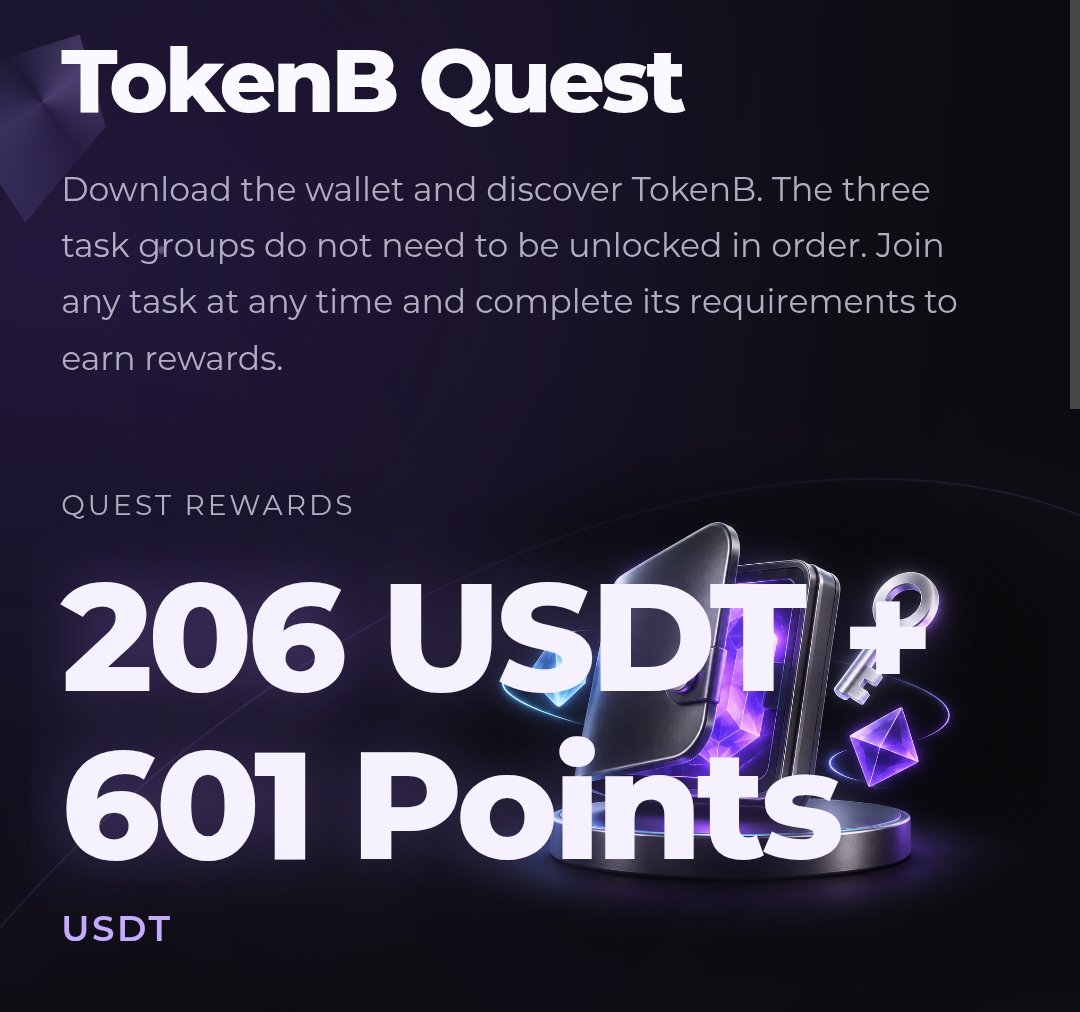 Nijam1154560's tweet photo. π TokenB Quest is live!
Complete quests, explore the TokenB ecosystem and unlock rewards.
π 206 USDT + 601 Points are available in the quest rewards.
Donβt miss the opportunity to join the TokenB journey!
#TokenB #TokenBQuest #Crypto #Web3 #Airdrop https://t.co/QVP5tHFMOm
