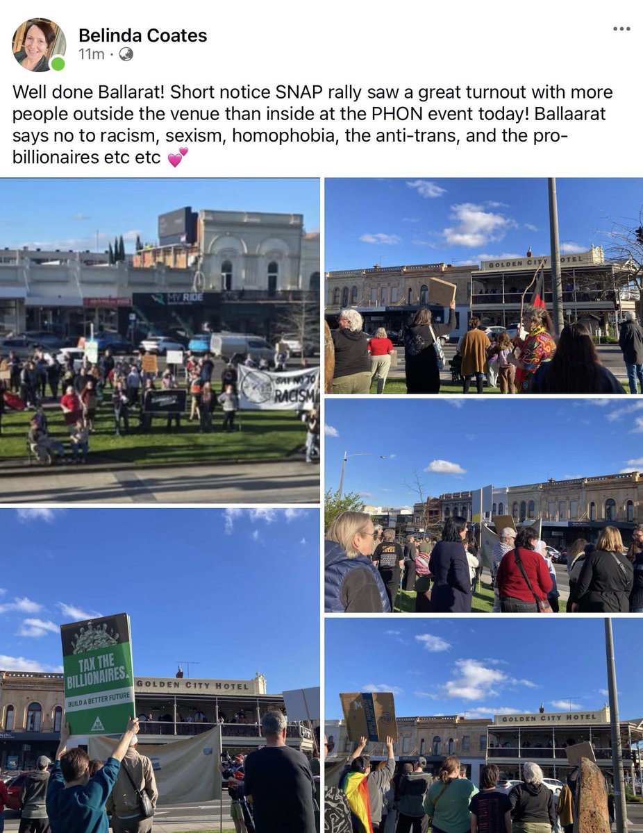 tweeter_vee's tweet photo. Ballarat confirmed what a great town it is with this snap action. Well done to those who turned up.
#Ballarat #UnionTown #VictoriaVotes #SayNoToRacists https://t.co/dFA4tlyUb4