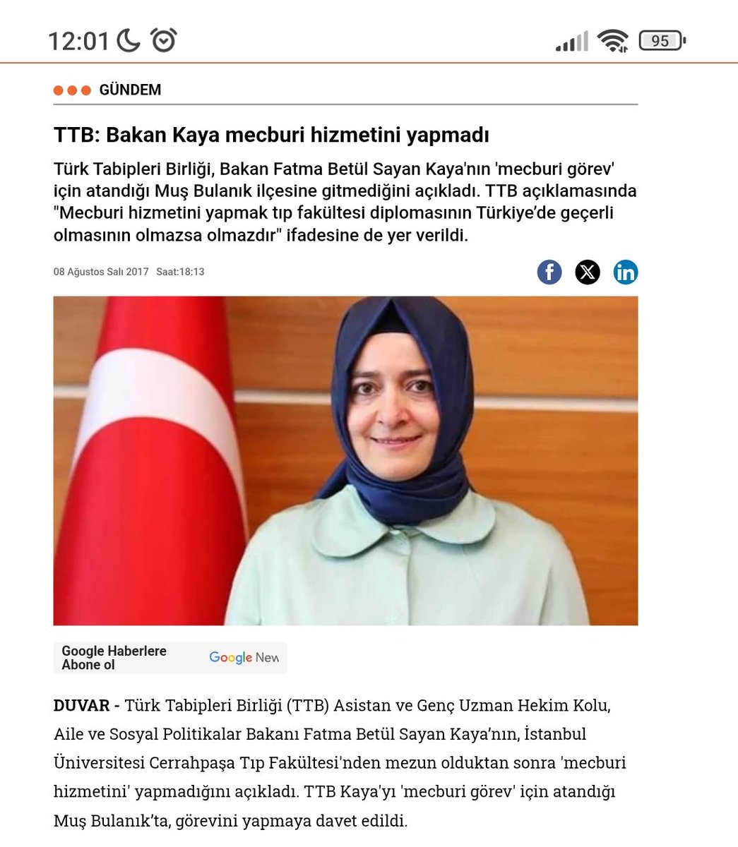 durbunhaber's tweet photo. 🔥Fatma Betül Sayan Kaya'nın tıp fakültesinden mezun olduktan sonra zorunlu hizmet görevini yapmadığına dair basına yansıyan bazı haberler.

Türk Tabipler Birliği, 2017 yılında Fatma Betül Sayan Kaya'yı zorunlu hizmet için atandığı Muş Bulanık'a görevini yapmaya davet etmiş. 

Ayrıca mecburi hizmet yapmanın tıp fakültesi diplomasının Türkiye'de geçerlilik kazanmasının olmazsa olmazı olduğu belirtilmiş.

Takipte kalın. @durbunhaber