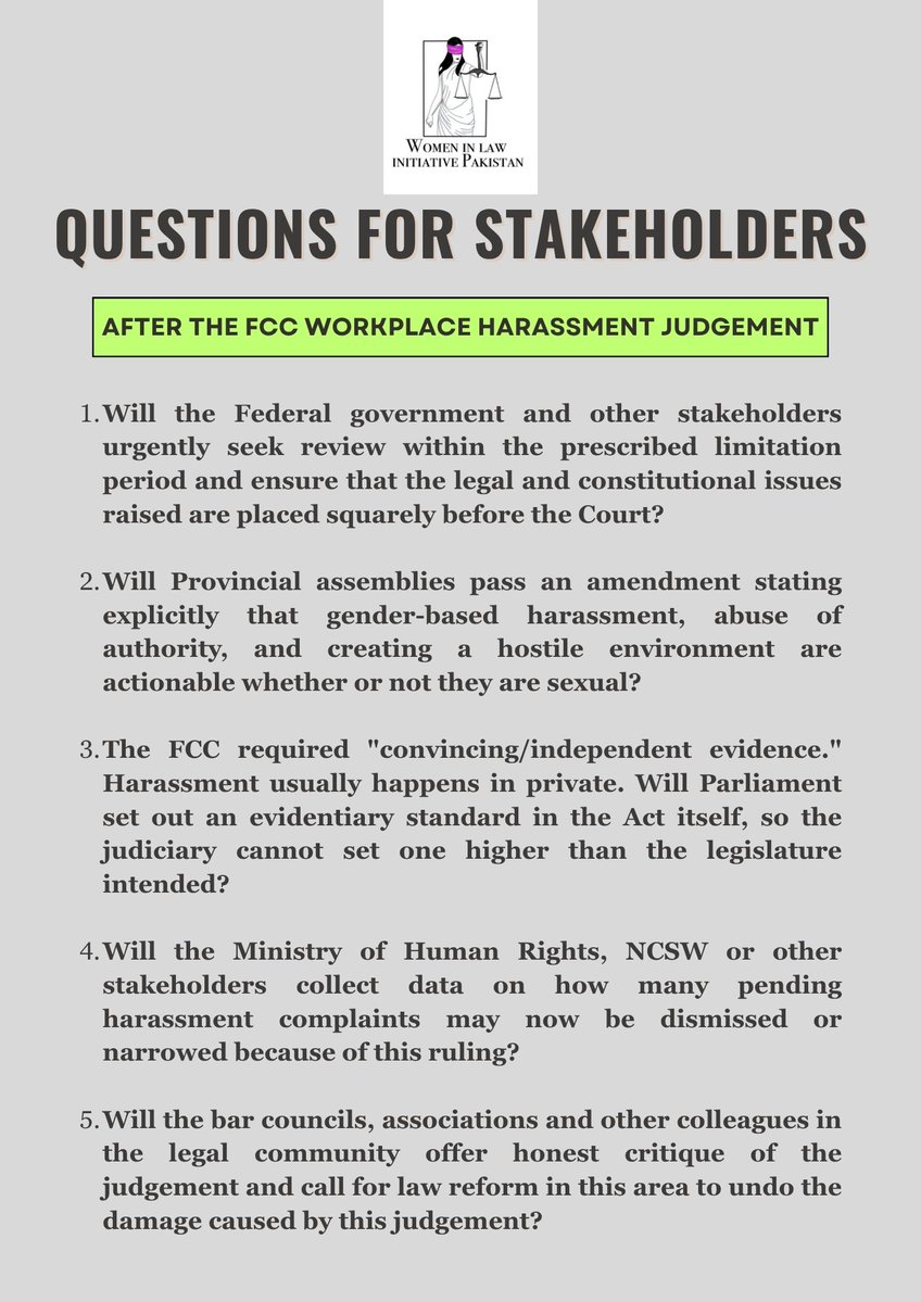 NidaUsmanCh's tweet photo. We have five questions for the stakeholders after the FCC passed an erroneous judgement on workplace harassment. https://t.co/rNWPw6O9Xy