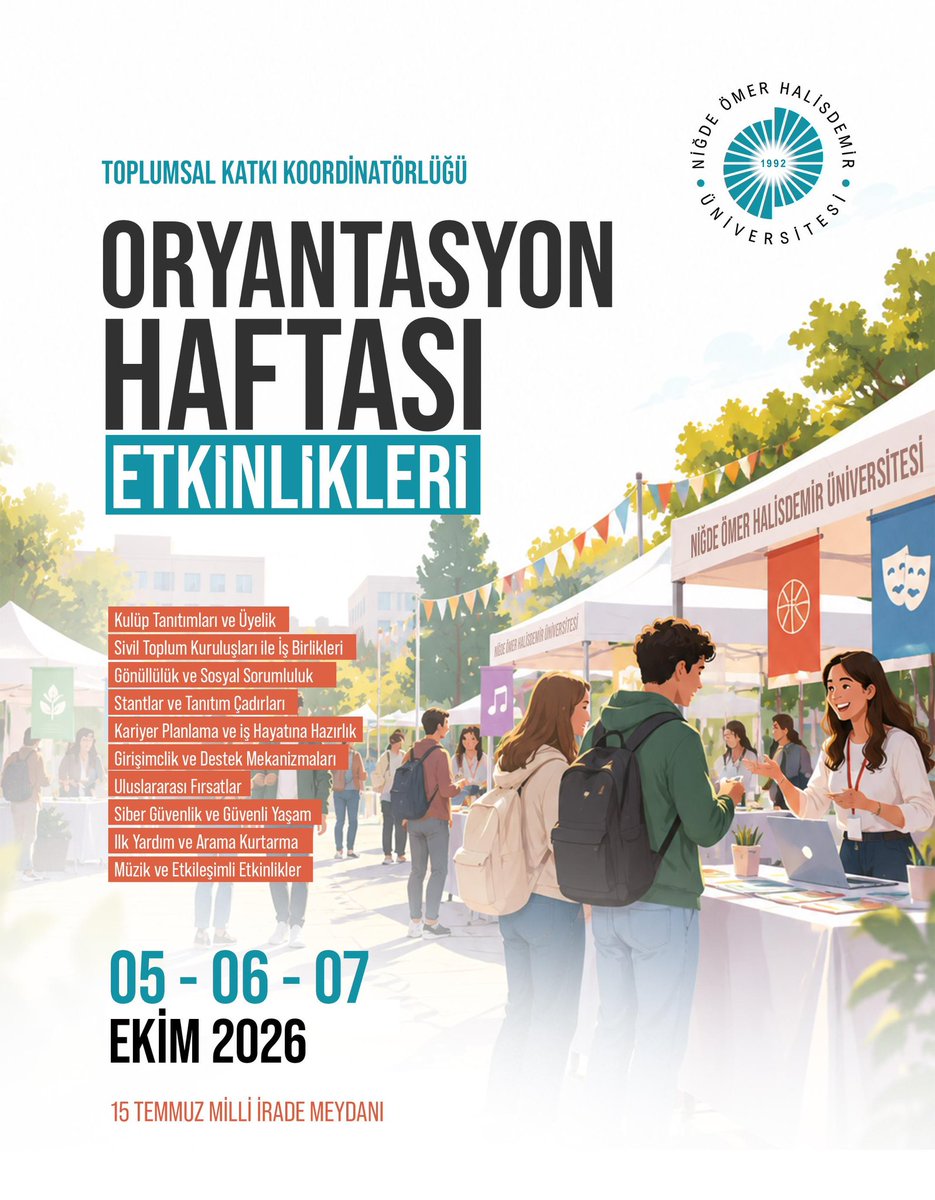 DrHasanUslu's tweet photo. Üniversitemizde öğrencilerimize yönelik oryantasyon etkinlikleri düzenlenecektir. Yeni eğitim-öğretim dönemine güçlü bir başlangıç yapmak, üniversitemizi ve akademik yaşamı daha yakından tanımak için tüm öğrencilerimizi etkinliklerimize bekliyoruz! 🌟

#NÖHÜ 
#Niğde https://t.co/EHACUArXG1