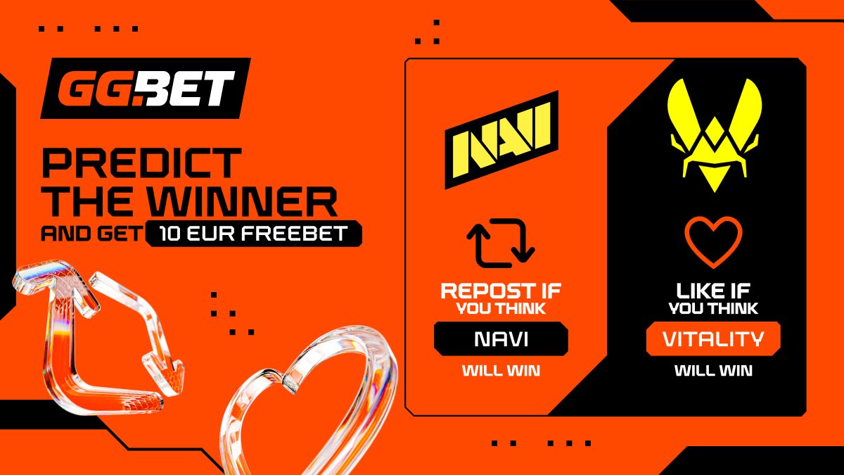ggbet_en's tweet photo. Predict the winner and get a 10 EUR freebet! 🧡

Who will take the series? 🤔

🔁 Repost if you think NAVI will win
❤️ Like if you think Vitality will win

5 lucky winners will get 10 EUR no-dep freebet! https://t.co/JK2DKGJrt8