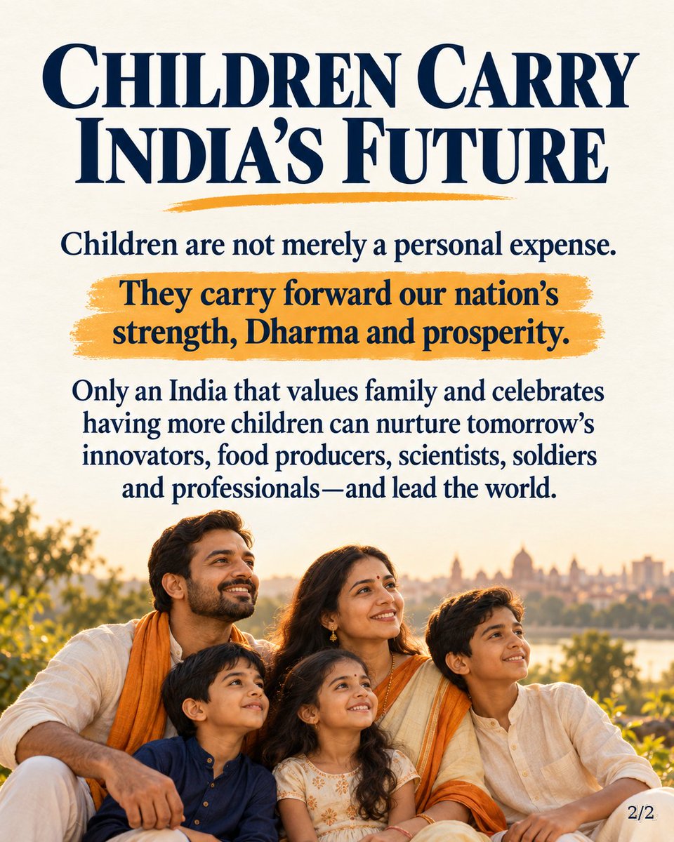 samirsinh189's tweet photo. India is likely to have a much larger share of #ElderlyPopulation later this century as fertility falls below replacement — warns @MoodysRatings.

For the last many years, we feared ‘too many people’. Now the concern is ‘too few people’.

The class of society that once powered every national movement is now leading a quieter retreat from #marriage, from #family, from the national #future itself, with DISK (Double Income Single Kid) and DINK (Double Income No Kids) being marketed in the name of so-called personal liberation and professional freedom.

#Demography is the destiny of societies, communities and nations.