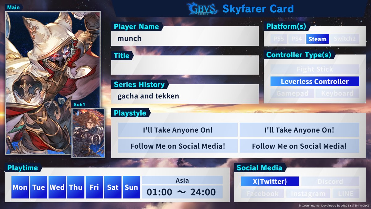 muncherbosnia's tweet photo. remaking my pinned post
hi im munch, I play the mobage semi often. I also play fighting games competitively. my main games being granblue and tekken, feel free to add me. Nice to meet you  #gbf #granbluefantasy https://t.co/FKyjk7tMOT