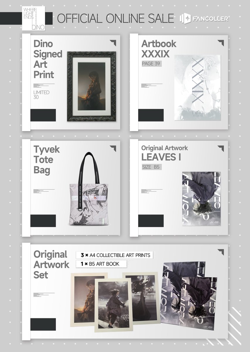 Dino_illus's tweet photo. 🫴So... I finally put my work into a small digital collection!  
You can now find products from my solo exhibition “WHERE LIGHT ENDS”, as well as my artbook “XXXIX”, featuring my fan artworks inspired by Chainsaw Man, and some extra goodies.  

🌏We offer free worldwide shipping and reinforced protective packaging for every order.  

👉Grab yours here: https://t.co/GpzntKFt4Y