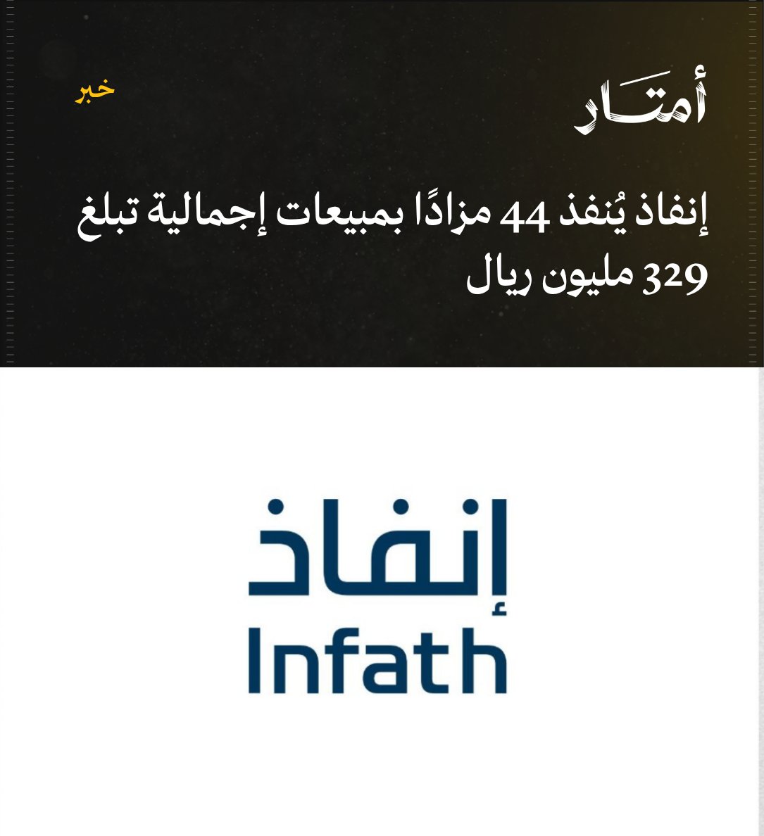 Amtaar_sa's tweet photo. إنفاذ @infath_sa يُنفذ 44 مزادًا بمبيعات إجمالية تبلغ 329 مليون ريال

- أعلن مركز الإسناد والتصفية (إنفاذ) عن بيع 136 أصلًا عقاريًا خلال الأسبوع الماضي ضمن 44 مزادًا.

– بلغت مساحة العقارات المباعة أكثر من 2.7 مليون متر مربع. https://t.co/i62CW2LYwg