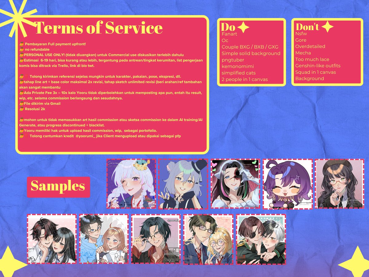 yoorufolder's tweet photo. ↻+♡ are appreciated! 

Hawooo berikut update commission sheetku, feel free buat tanya² bila tertarik~ open smpe kiamat-

Bila tertarik, tolong DM ke discord/IG yaa >.<
update pengerjaan ada disini 👇
https://t.co/oDnQfyBCjp…

#commissionopen #zonajajan #zonauang https://t.co/rs1rImFHIB