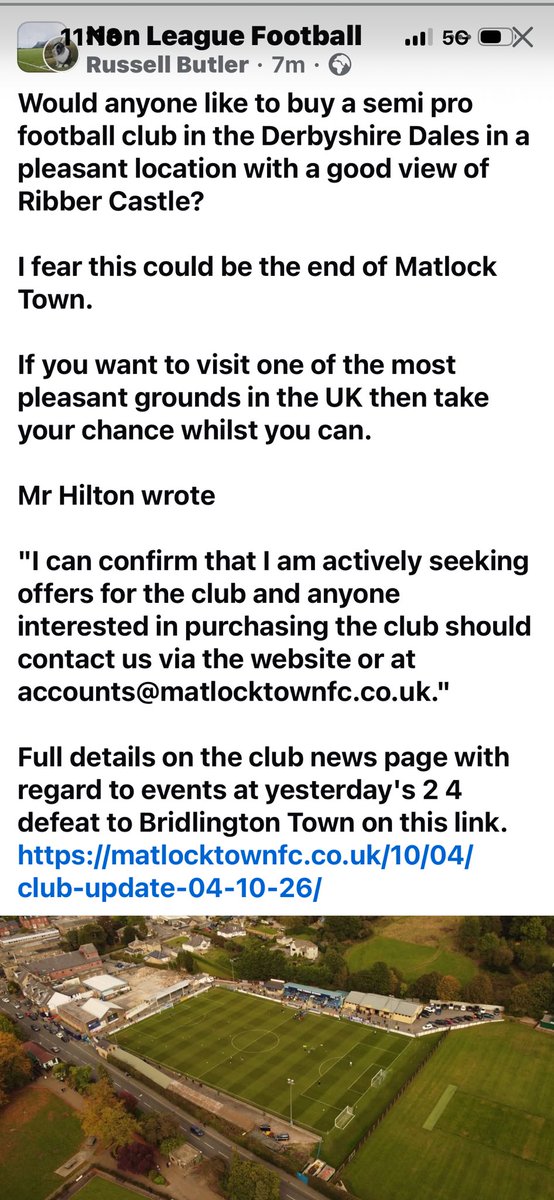 Jasondo57711035's tweet photo. Be a shame if this great non league club falls by the wayside https://t.co/krGQsAINaG