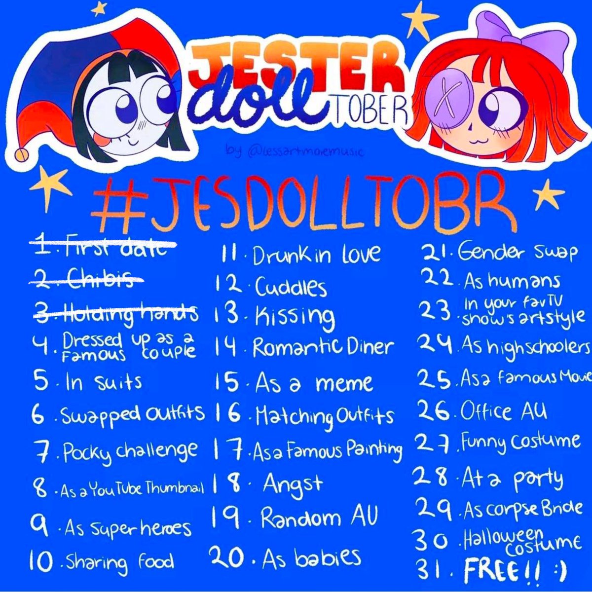 blakethewaffle's tweet photo. IM SO LATE IM CRYING i will catch up trust #jesdolltober day 1 #ragapom #jesterdoll https://t.co/eljccNlFzY