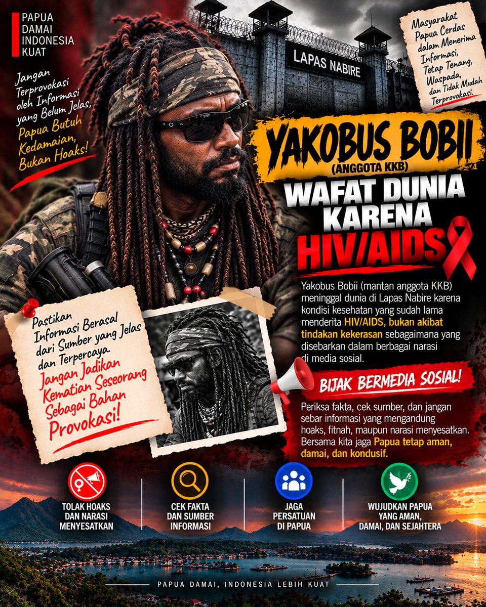 Judikamurat's tweet photo. HIV Jadi Penyebab Wafatnya Yakobus Bobii (Anggota KKB OPM Papua)

#yakobusbobii #tolakopm #NEKKOxGFLKNinPattaya #KIMYOONSIKxLacoste SKYNANI MEROI IN TOKYO #Forever17 https://t.co/14GtpT4YZC