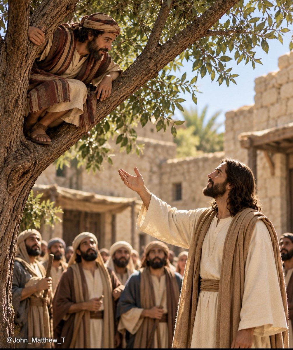 John_Matthew_T's tweet photo. Zacchaeus was a tax collector, and many people looked down on him because of his reputation. When he heard that Jesus was passing through, he climbed a tree just to see Him.

But Jesus stopped beneath the tree and called Zacchaeus by name.

“Zacchaeus, come down immediately. I must stay at your house today.”
- Luke 19:5

Jesus didn’t see Zacchaeus only for who he had been. He saw the person he could become.

That encounter changed Zacchaeus. He responded by turning away from his old ways and choosing to make things right.

Sometimes one encounter with Jesus can change the direction of an entire life. Never think you are too far gone for His grace