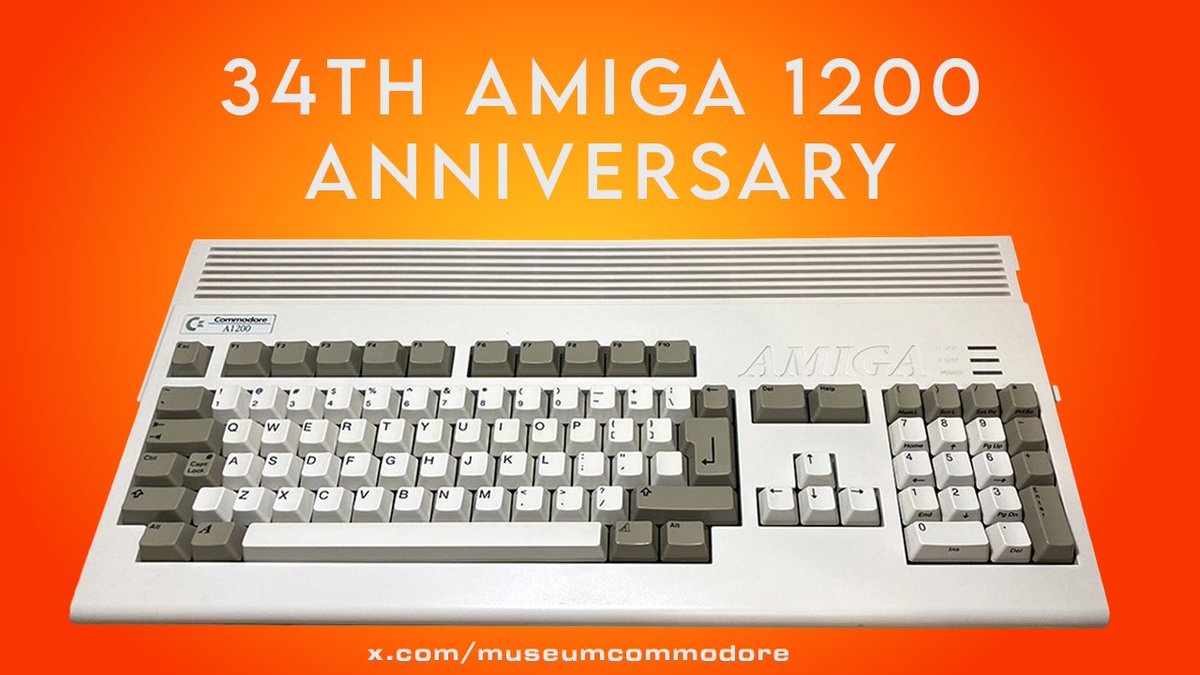 MuseumCommodore's tweet photo. 34 years ago today, 21 October 1992, Commodore launched the Amiga 1200. 32-bit 68EC020, AGA graphics, 2 MB RAM, £399. 

Still the one a lot of us wish we’d kept. You can relive the good times by pre-ordering TheA1200 link in profile. 

Are you a fan of the Amiga 1200? https://t.co/sUjbCvytwe