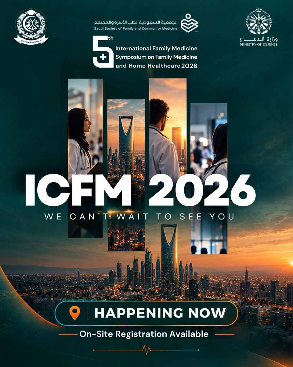 MCIAlRowad's tweet photo. ICFM 2026 is live at the Fairmont Hotel, Riyadh.

Missed online registration? Register on-site at the registration desk, 6-7 October. 

5th International Family Medicine Symposium https://t.co/gcyUoDYJ5G