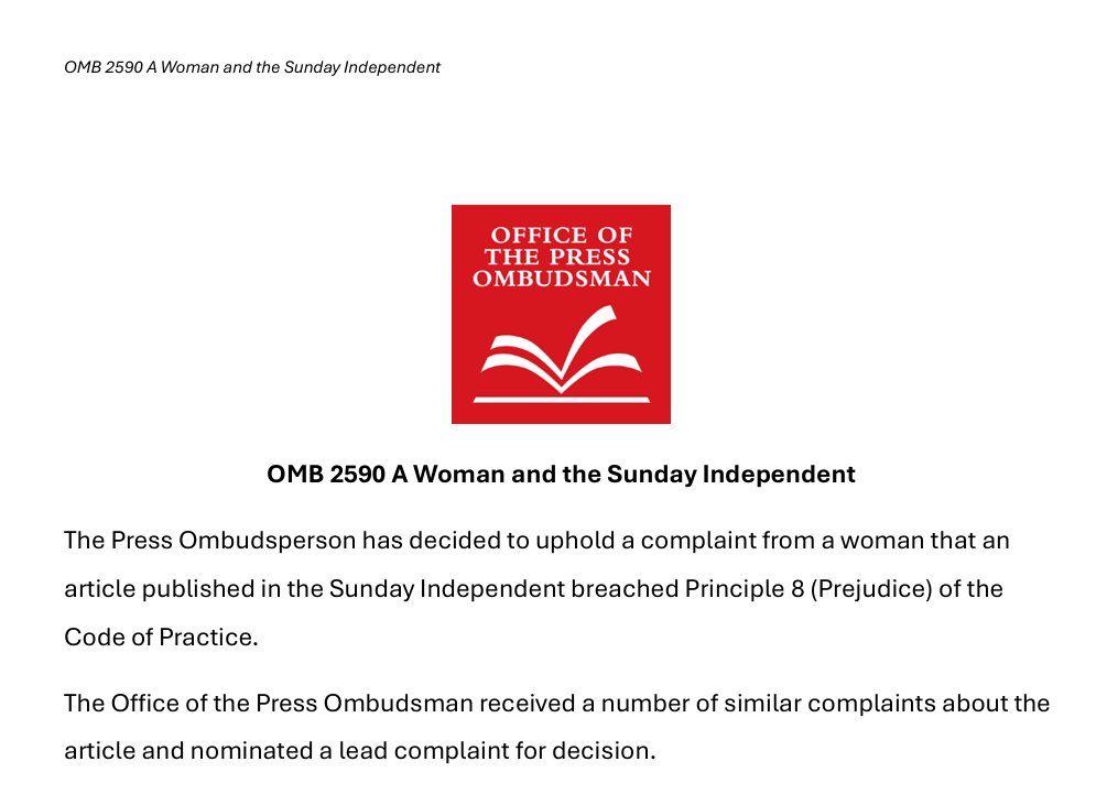 Berlinnaeus's tweet photo. The Sunday Independent published an article written by Brenda Power which breached the Press Council Code of Practice against Prejudice and was "likely to cause grave offence or to stir up hatred against trans and gender diverse people on the basis of their gender." https://t.co/MpHqOuzHEH