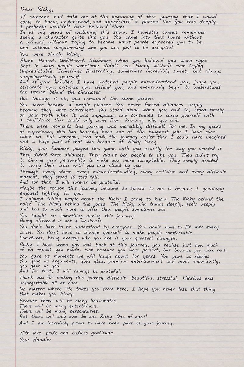 Ricky_jumbo's tweet photo. Risky Gang wan like my boss pass me ke?? Never oooo!!!

Me sef don write my own letter. Aura for Aura! 🌚🔥

DEAR RICKY 
GOODLUCK PATRICK JUMBO 
#BBNaija #RickyJumbo https://t.co/Cvyd8SB7Vq