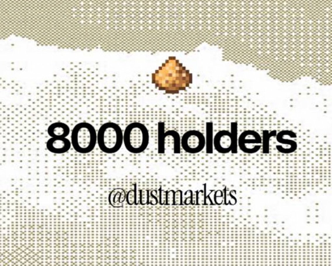 dustmarkets's tweet photo. Wow, 8000+ holders. 👥

We have increased our DB, to over 5m+ active wallets ranging from 'fomo users, to terminals'.

- New incentive program is being developed.

This will aim to grow the tokens deployed, to develop our ecosystem.

The dust has settled, never sell your dust. $DUST