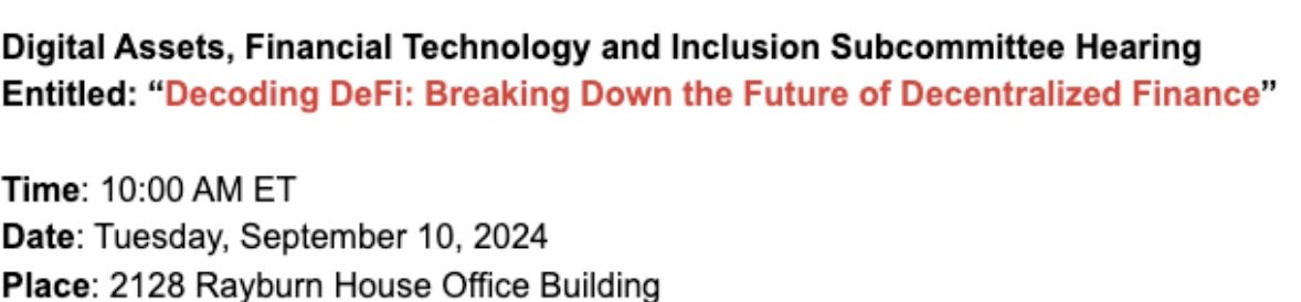 georgesleo5_'s tweet photo. House Financial Services hearing on DeFi - 10am - Tuesday, Sept. 10th. https://t.co/qaCd5TNeV1