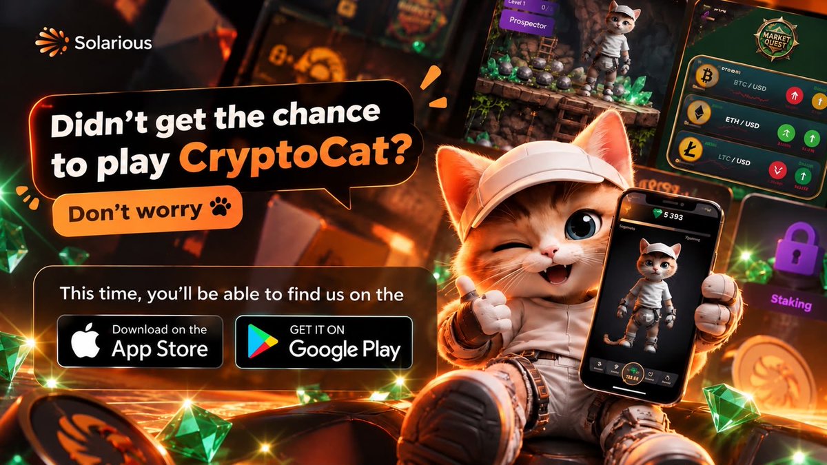 solarious_us's tweet photo. Didn’t get the chance to play CryptoCat? Don’t worry🐱

The first game is over, but CryptoCat V2 is on the way

This time, you’ll be able to find us on the App Store &amp; Google Play with another chance to participate in the $SOLAR airdrop through the game

Stay tuned! https://t.co/3UCuY9ZMjX