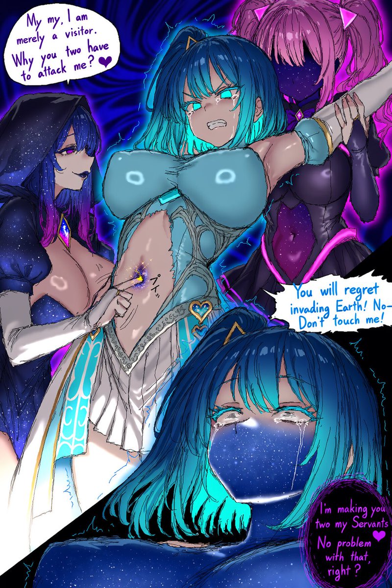 nilconsent's tweet photo. Corruptober 04: Cosmic

Magical girls failed to protect Earth from an extraterrestrial witch and got turned into her servant... or something like that.

(i got carried away and made some extra panels lol, like their normal girl form) https://t.co/77ydgRIXQN