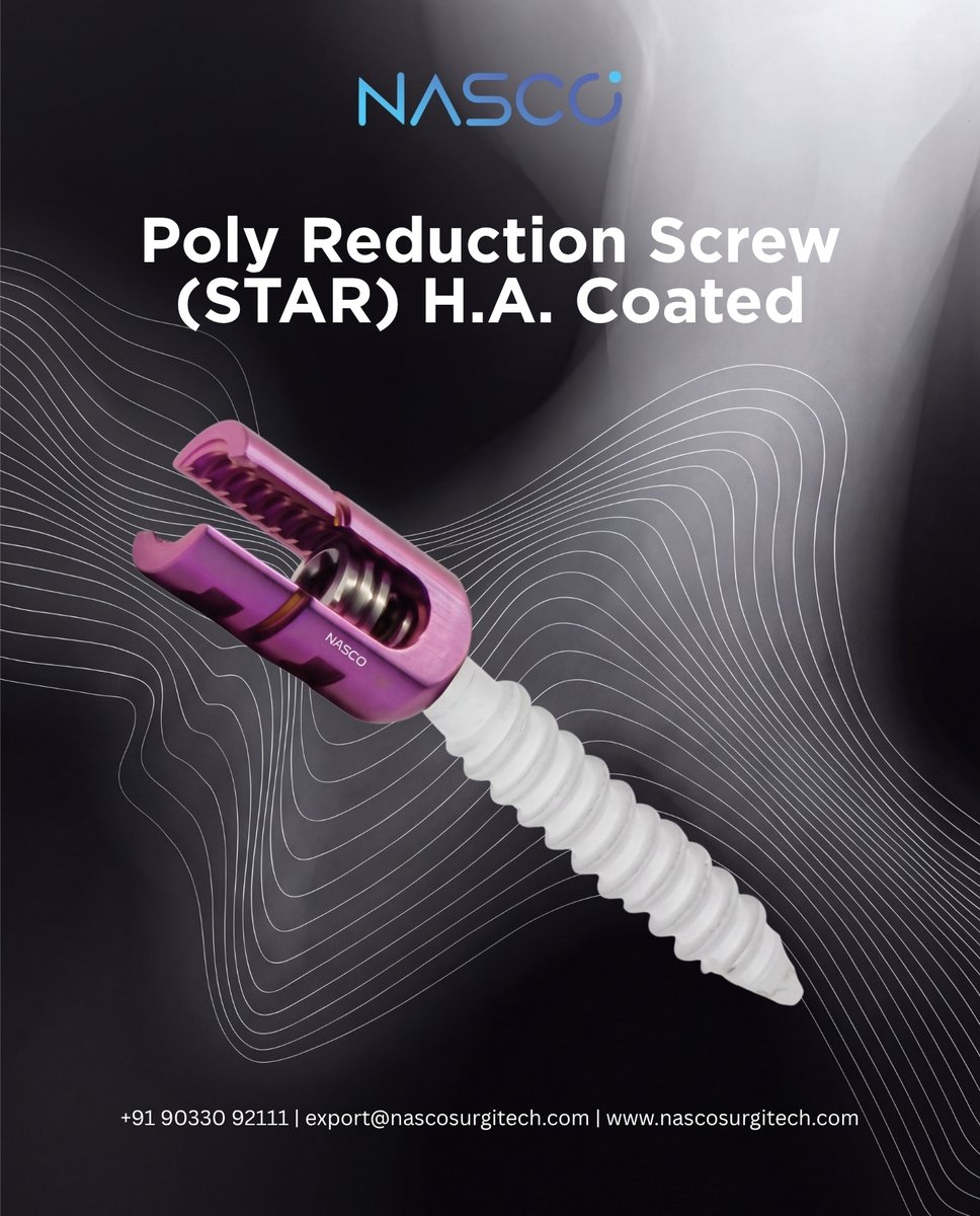 NascoSurgitech's tweet photo. 🔩 Meet the STAR Poly Reduction Screw – H.A. Coated

✅ Reduction tabs capture misaligned rods
✅ 35° polyaxial head for easy locking
✅ H.A. coating = faster bone integration 🦴

📏 5.5–6.5mm | 30–50mm
🌐 https://t.co/ki1g6Ki9PK

#SpineSurgery #PedicleScrew https://t.co/gvOLEMO5ck