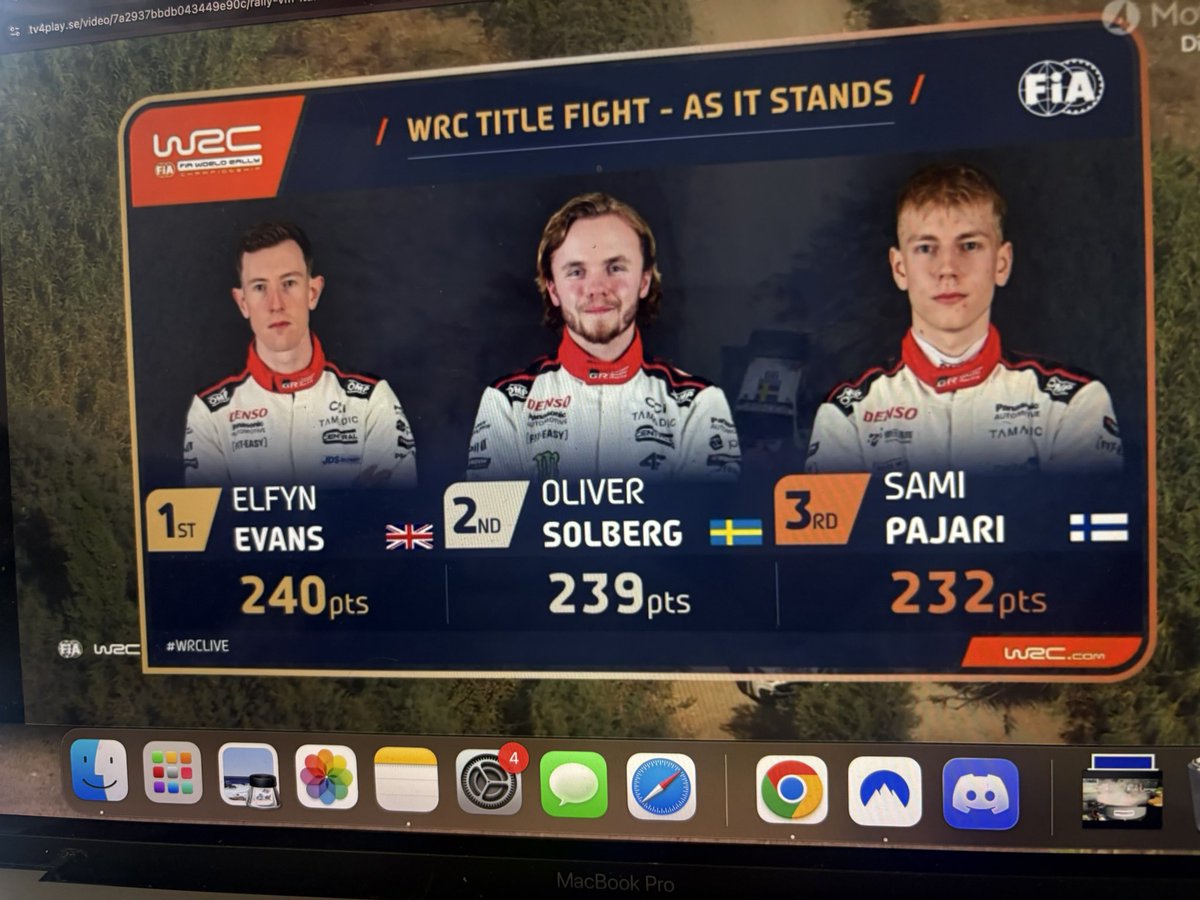 SpeakerNisse's tweet photo. 14:00 bara att bänka sig! Är Oliver före Evans och inte tappar sin super sunday ledning med 8,7 till Pajari.

Då har vi en svensk världsmästare i rally 🇸🇪🏁🇸🇪 https://t.co/9WvLe7irop