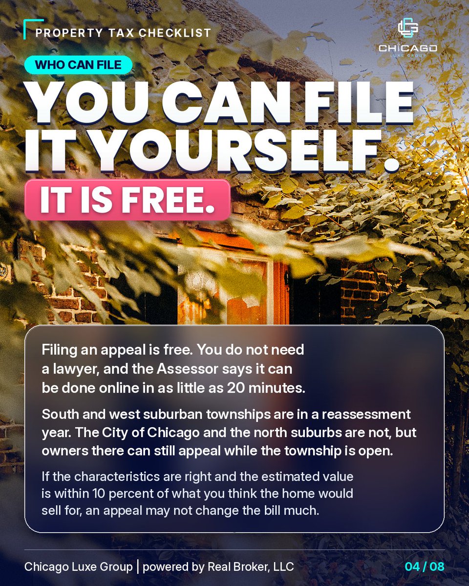 ChicagoLuxeGRP's tweet photo. Skokie, Lincolnwood: Niles Township is not open yet. Evanston: closed (Assessor Jun 4, Board of Review Sep 1). Hyde Park closes Oct 8. Free to file. Not tax advice. Let us put you in touch with one of our property tax specialists. Call or text Mike 872-246-7666 #ChicagoLuxeGroup https://t.co/zo8i83zRCx