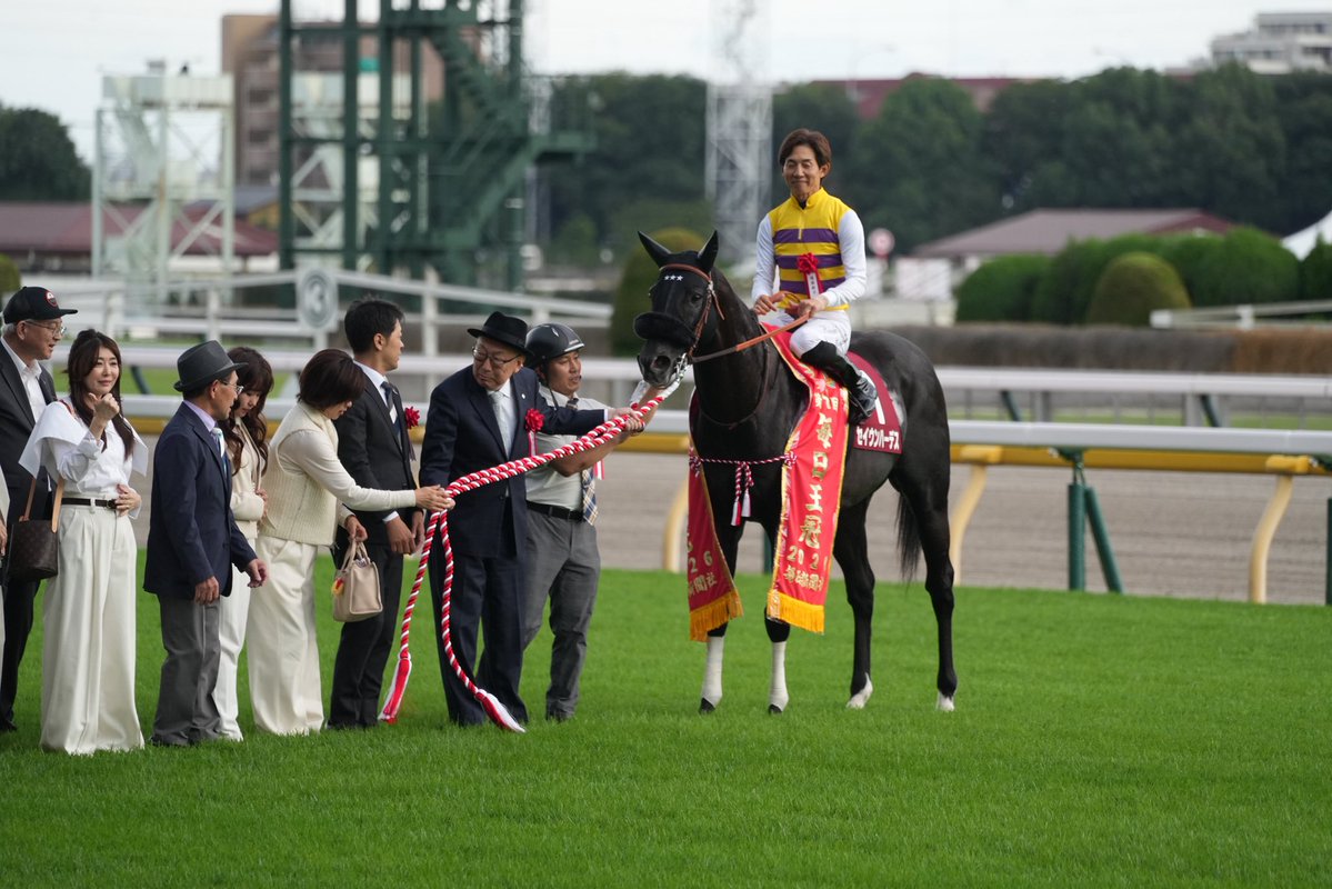 akatamanegi_583's tweet photo. 今回の毎日王冠
屈腱炎22.5%と言う治癒率が50%を切ってる重病をオーナーと牧場のチーム一丸で乗り切って克服したセイウンハーデス

落馬負傷で肋骨が10本折れて3本が肺に刺さり肺が心臓を圧迫して一時は騎手引退を考えながら無事復活した幸英明ジョッキー

急性骨髄性白血病で治療しなかったら余命2週間とも言われたけど徹底的な治療と自分の気合いや体力もあって無事治療をして回復してした西山オーナー

今回の毎日王冠は本当にすごいと思う。
冥府の王がてめぇら来るのはまだ早いんだよって追い返した結果だと思うし関係者の本当に努力の結果取れたタイトルだと思う。

改めてセイウンハーデスとその関係者の皆様おめでとうございます。あとラスト1戦ですが無事完走するの祈ってます。

興奮しすぎて写真めっちゃ斜めになってるやん...