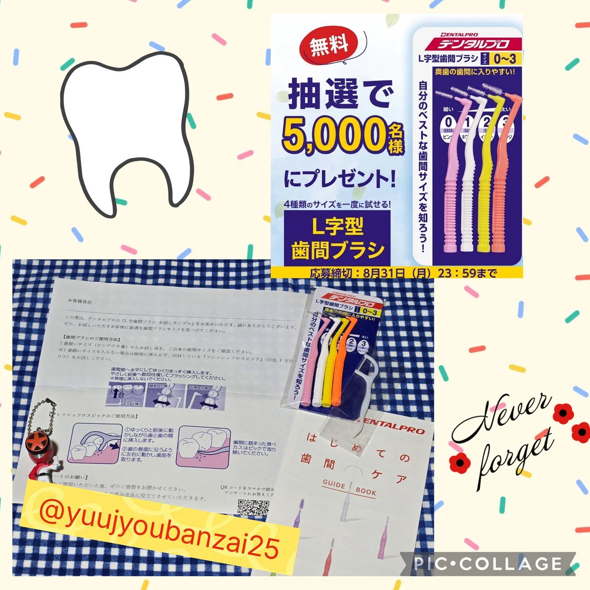 yuujyoubanzai25's tweet photo. デンタルプロ【公式】様(@Dentalpro_corp )
L字型歯間ブラシお試しセット当選いただきましたー！🥰🦷

奥歯にも入りやすいL字型✨
サイズ選びに自分に合う4種類を試せるのが嬉しいですねー💕

ありがとうございました🍀

#当選報告
#ゆうきの当選記録 https://t.co/RUGmOCqV6g