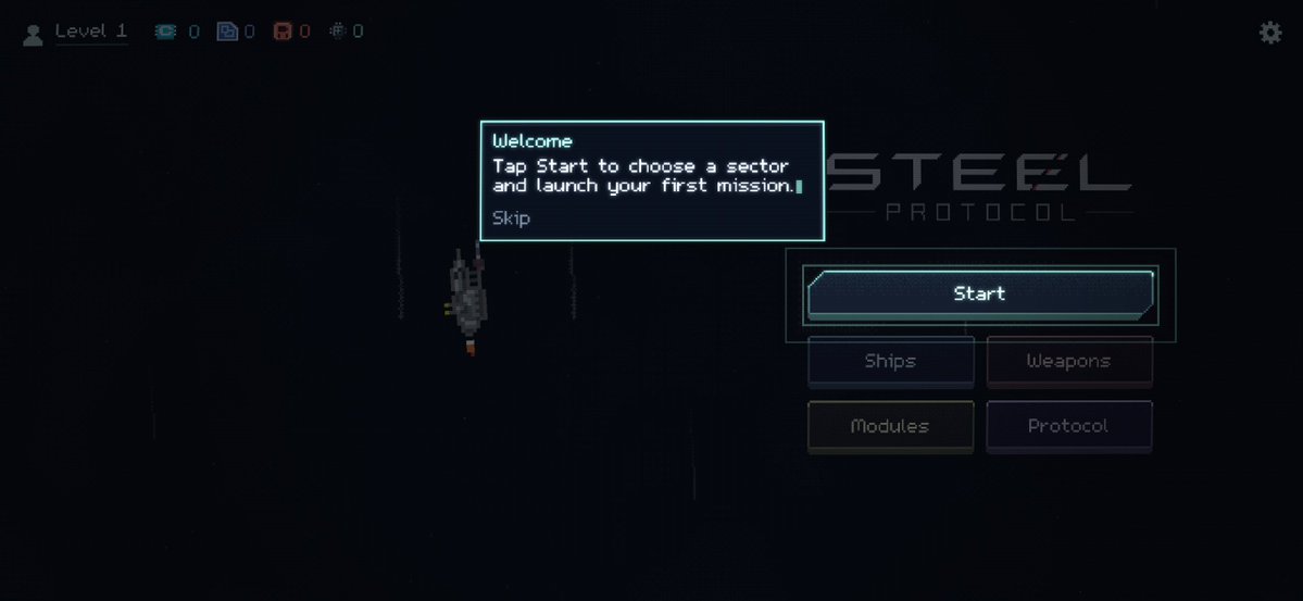 rosolowski_dev's tweet photo. recently I've been working on the new player experience for Steel Protocol. The goal is to allow the player go off the tutorial rails at any time and make it skippable. I personally don't like when game intros don't allow you to click around, especially if you're a returning player
#gamedev #pixelart