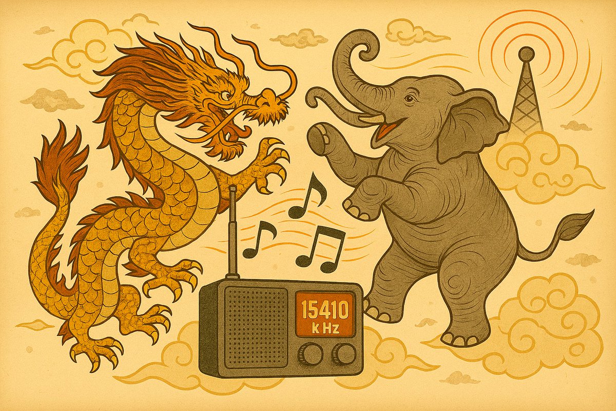 tomoharuuedaBCL's tweet photo. JST19:32 15410KHz 今夜も龍象共舞（CNR1のAkashvani/Chineseへの意図的混信）開始。龍のSIO=433、象のSIO=222。CNR1の下から2分間のISと笛の音を楽しめた。 https://t.co/tuXZAUUTrg