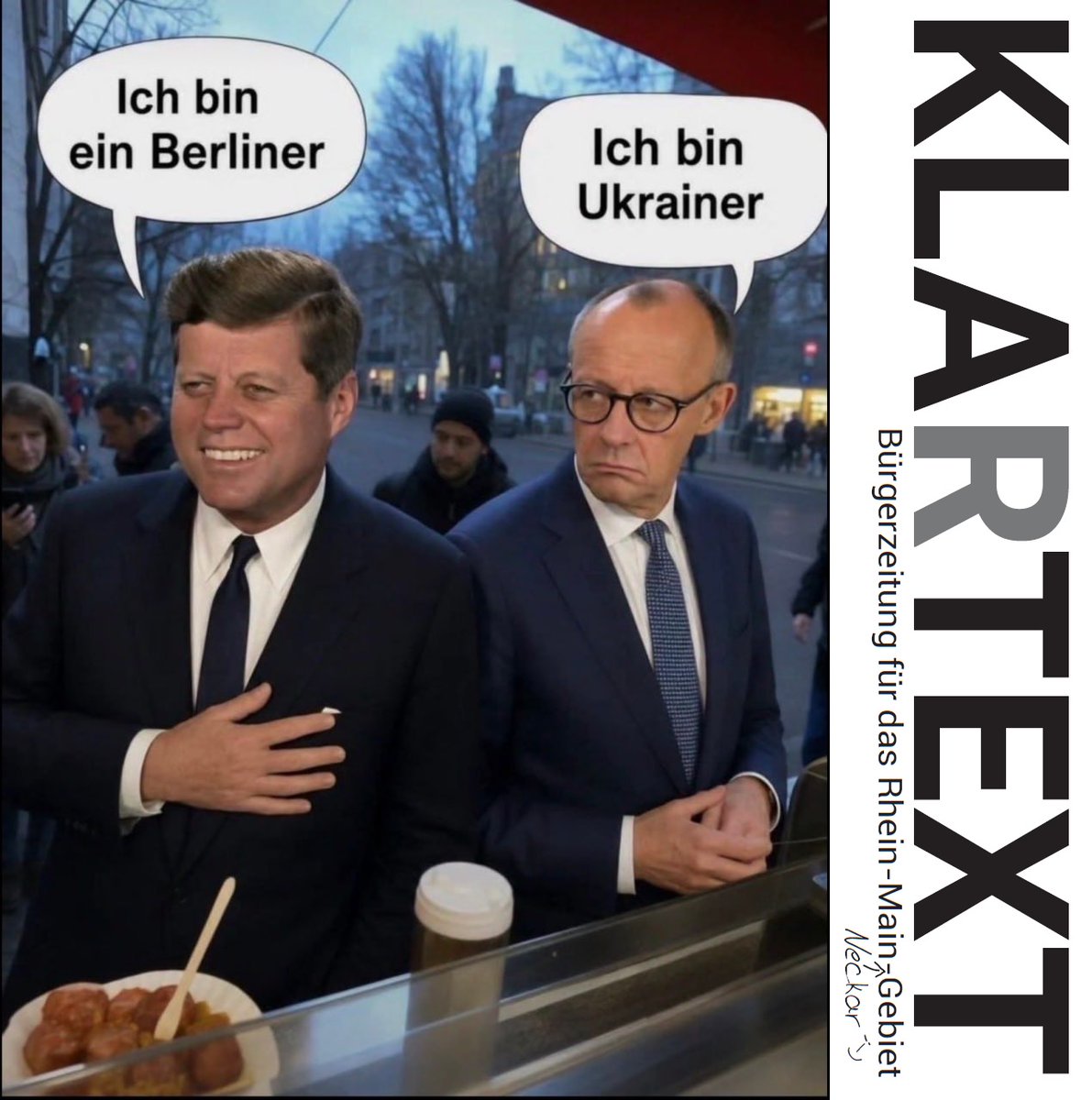 KlartextRM's tweet photo. "Merz reist am deutschen Nationalfeiertag in die Ukraine und verspricht weitere Milliarden an deutschem Steuergeld, das für die Renten- und Krankenkassen fehlt, während Deutschland in der größten Energiekrise steckt. Es ist alles nicht mehr auszudenken."

Von wem stammt dieses Zitat:

a) Sahra Wagenknecht
b) Alice Weidel
c) Hape Kerkeling