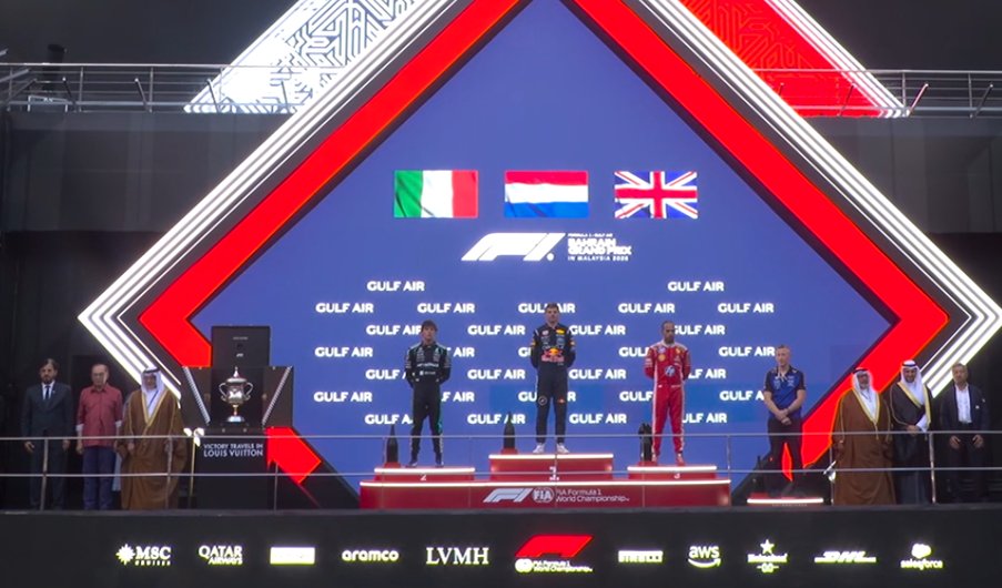 GEBDeportes's tweet photo. 🏁#Formula1 #F1 #BahrainGP #DatoGEB 

POSICIONES FINALES - GP BAHRAIN - FORMULA 1

1° / Max Verstappen (NED) - Red Bull
2° / Kimi Antonelli (ITA) - Mercedes
3° / Lewis Hamilton (GBR) - Ferrari

Max Verstappen corta racha de 15 carreras sin ganar en F1; 2° ocasión que los 3 pilotos comparten podio, la anterior en GP Canadá 2026

#MaxVerstappen #RedBull